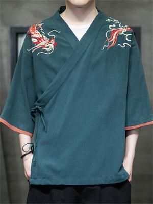 Vintage Chinese Style Dragon Embroidered Shirts for Men