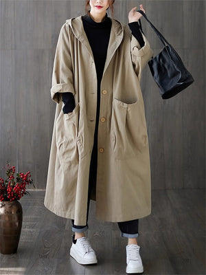 Casual Large Pocket Long Trench Coat for Women