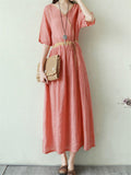 Women's V-Neck Ethnic Style Cotton Linen Side Pocket Dress