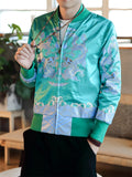 Men's Chinese Dragon Print Slim Fit Baseball Jacket