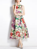 Female Vibrant Floral Print A-Line Sleeveless Dress