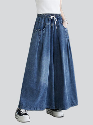 Blue Big Size Loose Wide Leg Jeans for Women