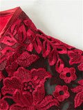 Women's Elegant Flower Embroidery Red Lace Qipao Dress