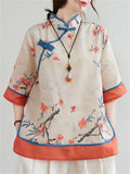 Women's Stand-up Collar Floral Print Sweet Retro Shirts