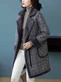 Ladies Vintage Plaid Notched Lapel Plush Lining Overcoat