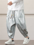 Men's Chinese Dragon Printed Ankle-tied Ice Silk Lantern Pants