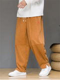 Men's Red Hanzi Embroidery Corduroy Vintage Trousers