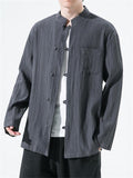 Men's Retro Vertical Striped Textured Tang Suit Linen Shirt