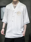 Men's Summer Retro Golden Dragon V Neck Half Sleeve Shirt