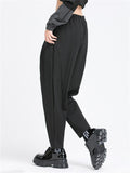 Black Gothic Pleated Tapered Pants for Women