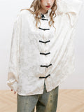 Trendy Jacquard Long Sleeve Oversized Shirts for Ladies