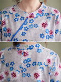 Rural Style Floral Print Cotton Linen Shirt