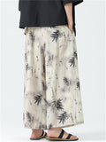 Male Chinese Style Bamboo Leaf Mountain Print Summer Pants