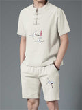 Stand Collar Shirt & Shorts Tang Suit Men's Summer Outfits