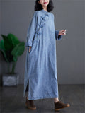 Women's Ethnic Style Side Split Mid-length Denim Dress