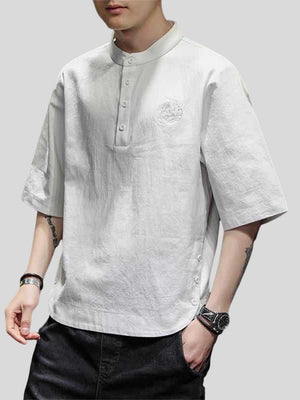 Men's Pure Color Short Sleeve Embroidered T-Shirts