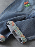 Female Cute Patchwork Denim Blue Harem Pants