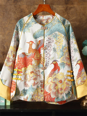 Chinese Style Divine Bird Peony Jacquard Female Tang Suit Jacket
