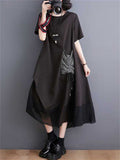 Lady Plus Size Irregular Retro Drawstring Pocket Dresses