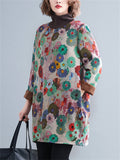 Women's Colorful Flower High Neck Plush Liner Winter Dress