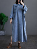 Women's Ethnic Style Side Split Mid-length Denim Dress