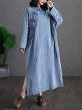 Women's Ethnic Style Side Split Mid-length Denim Dress