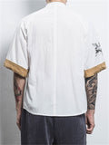 Crane Embroidery Casual Vintage T-shirts for Men