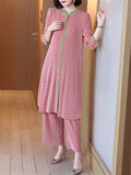 Women's Vintage Contrast Color Print Pink Sets