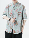 Men's Retro All-Over Dragon Print Tang Suit Summer Shirt