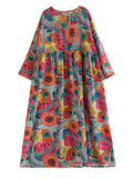 Female Tree Rings Meadows Printed Round Neck Maxi Dress