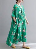 Ladies Summer Flowers Print Crew Neck Oversized Dresses