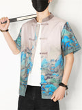 Men's Chinese Style Tang Suit Summer Printed Short Sleeve Shirt