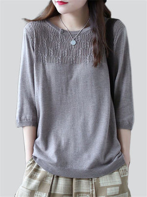 Casual Pullover 3/4 Sleeve Knitted Shirt for Women