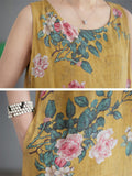 Chinese Rose Print Retro Yellow Tank Dress for Women