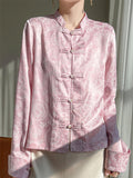 Female Spring Luxury Elegant Jacquard Knot Button Shirt