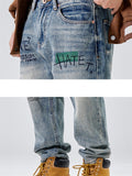 Personality Street Letter Graffiti Loose Blue Jeans for Women