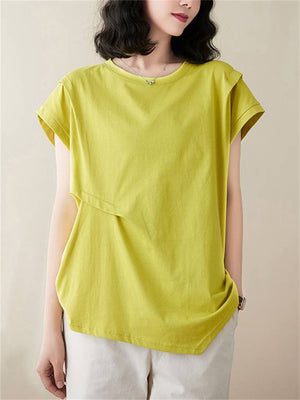 Unique Patchwork Round Neck Asymmetric Shirt for Women