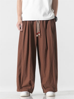 Men's Spring Casual Solid Color Drawstring Straight-Leg Pants