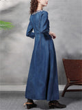 Elegant V-neck Half Sleeve Denim Dresses for Ladies