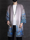 Men's Vintage Landscape Print Long Sleeve Cardigan Vacation Shirt