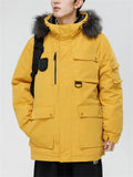 Men's Cargo Hooded Fur Collar White Duck Down Coats