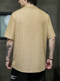 Men's V-neck Solid Jacquard Cotton Linen T-shirts