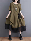 Lady Plus Size Irregular Retro Drawstring Pocket Dresses