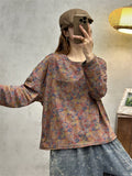 Female Vintage Oil Painting Floral Print Long Sleeve Shirt