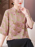 Chinese Style Stand Color Knot Button Elegant Shirt for Women