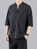 Vintage Small V-Neck Men's Jacquard Short Sleeve Shirt