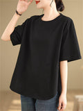 Plus Size Loose Side Split Solid Color T-shirts for Women