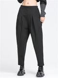 Black Gothic Pleated Tapered Pants for Women