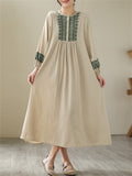 Female Geometric Embroidered Round Collar Half Placket Dress