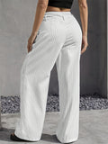 Casual High-Rise Spliced Striped Pants for Women